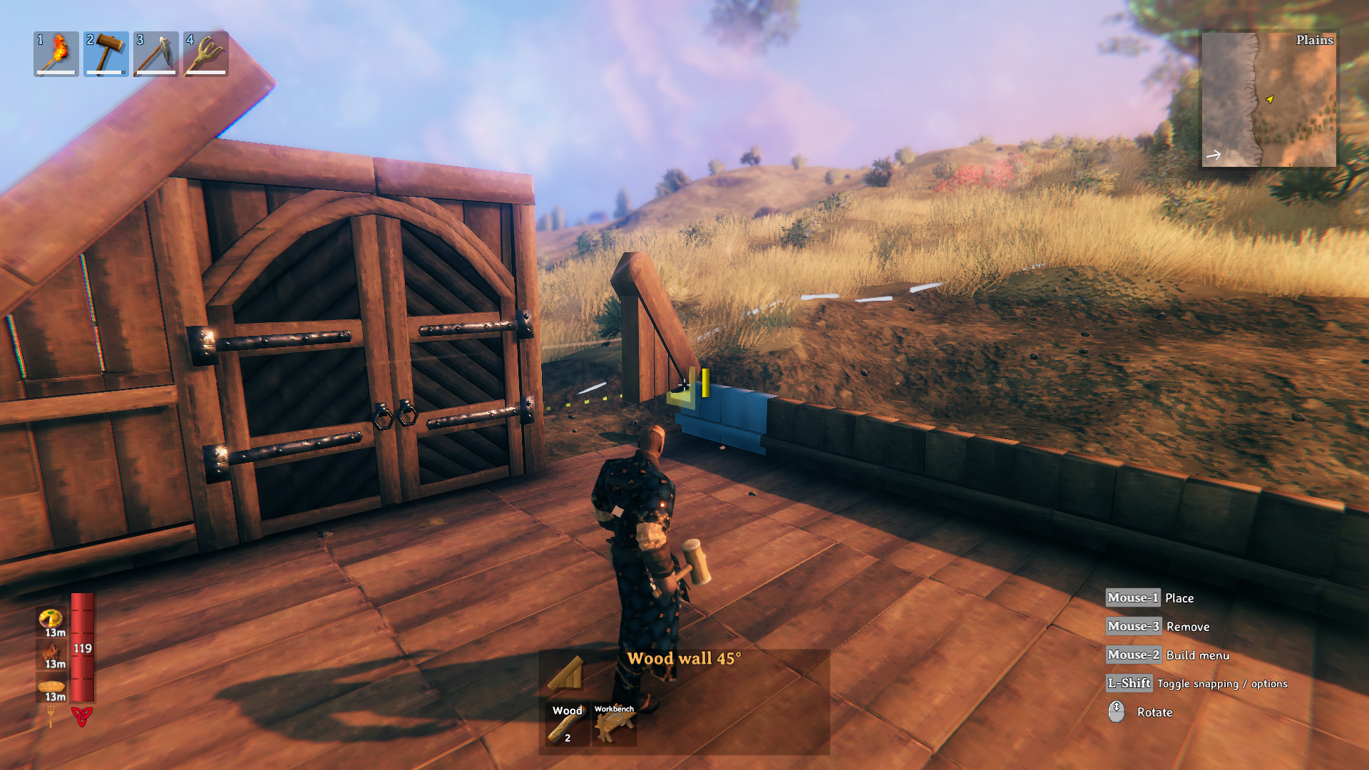 Base building in the Plains biome in Valheim — construct a longhouse on your free Valheim server